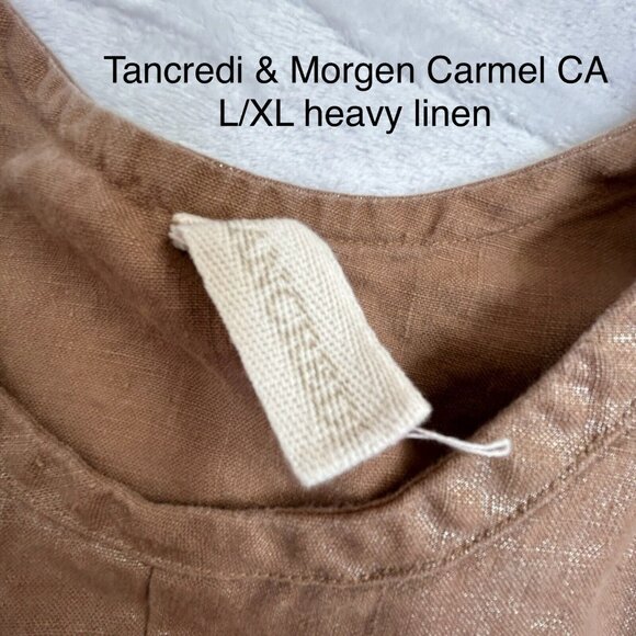 Tancredi & Morgen Women's Shift Midi Dress Side Slit Linen Brown Size Large XL - Picture 3 of 7